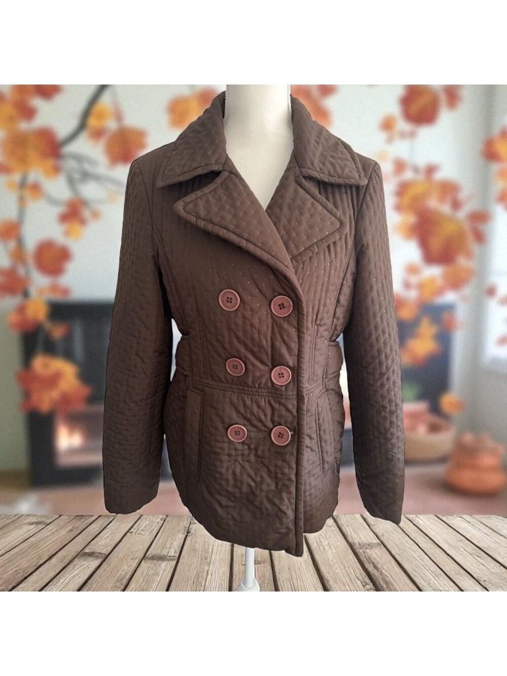 JONES NEW YORK Brown Double Breasted Coat Jacket Size Medium